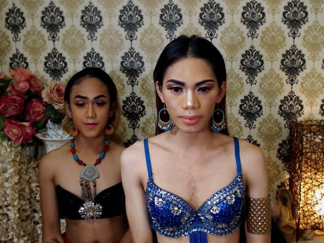 TwoLovelyShemales - Webcam sexy with this lean Cross dressing couple 