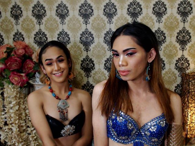 TwoLovelyShemales - online chat hard with this charcoal hair Transgender couple 