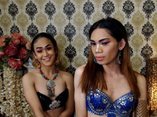 TwoLovelyShemales - Video chat exciting with this brunet Transgender couple 